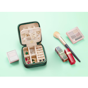 Lightweight Luxury Velvet Jewelry <b>Storage</b> Box, Mirror, Portable Travel Zipper Box, Circular <b>Ring</b>, Necklace, Earring Box - Product Image 5