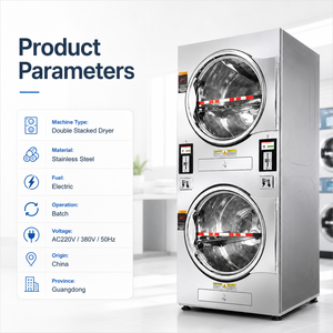 Secadora de Ropa Comercial Apilable, Totalmente Automática, de Doble Plataforma, que Funciona con Monedas, para Lavandería de Autoservicio - Product Image 3