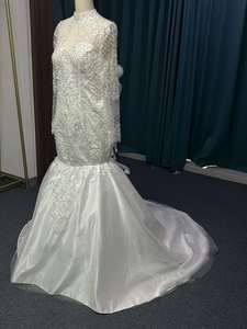 Precio de fábrica 2025 nueva novia vestidos de novia simples vestido de novia encaje manga larga cuello alto vestido de tren desmontable - Product Image 5