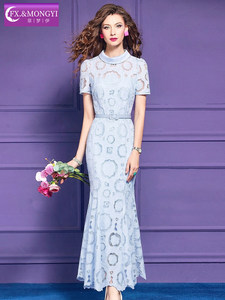 Vestido <span class=keywords><strong>de</strong></span> Mujer FMY71018 <span class=keywords><strong>de</strong></span> Verano, Elegante, Estilo Dama, Corte Ajustado, Cola <span class=keywords><strong>de</strong></span> Pez, con Patrón <span class=keywords><strong>de</strong></span> Crochet Calado - Product Image 1
