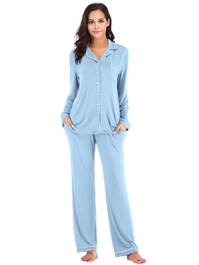 Set Pigiama in Viscosa a 2 Pezzi all'Ingrosso, Abbigliamento da Casa Tinta Unita per Signore e Ragazze, <span class=keywords><strong>Pigiami</strong></span> Primaverili e Autunnali a Maniche Lunghe in <span class=keywords><strong>Modal</strong></span> per Donne - Product Image 3