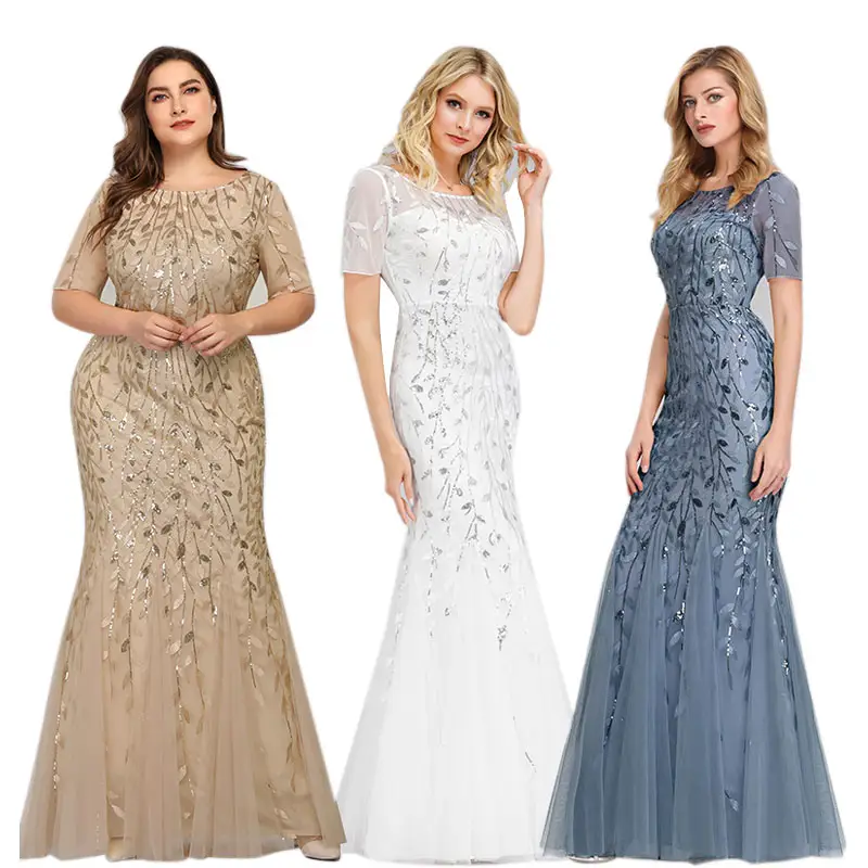 Plus Size Luxury Robes Dark Blue Women Wedding Evening Dresses Mother Of The Bride Vestidos De Fiesta Party Maxi Sequin Dress