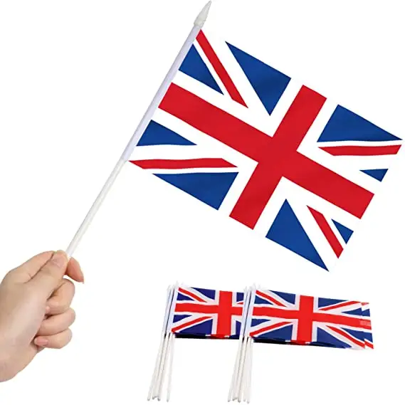 Bendera Inggris Jack UK, Bendera Mini Pegangan Tangan Miniatur Inggris Raya Pada Tongkat