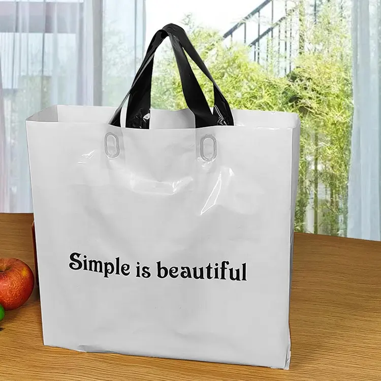 Environmental protection PE die-cut plastic white shopping bag handle tote bag clothes packaging with brand logo