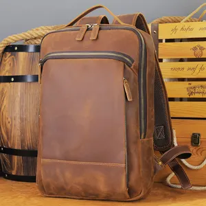 Кожаные Дорожные рюкзаки Crazy Horse, кожаный рюкзак ручной работы, винтажный рюкзак для ноутбука