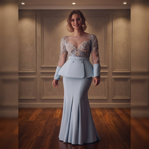Elegant Sheer Peplum <b>Blazer</b> & Fish Cut Skirt Summer Waterproof Windproof Quick-Dry Casual Full Length Coord <b>Set</b> for Women - Product Image 3