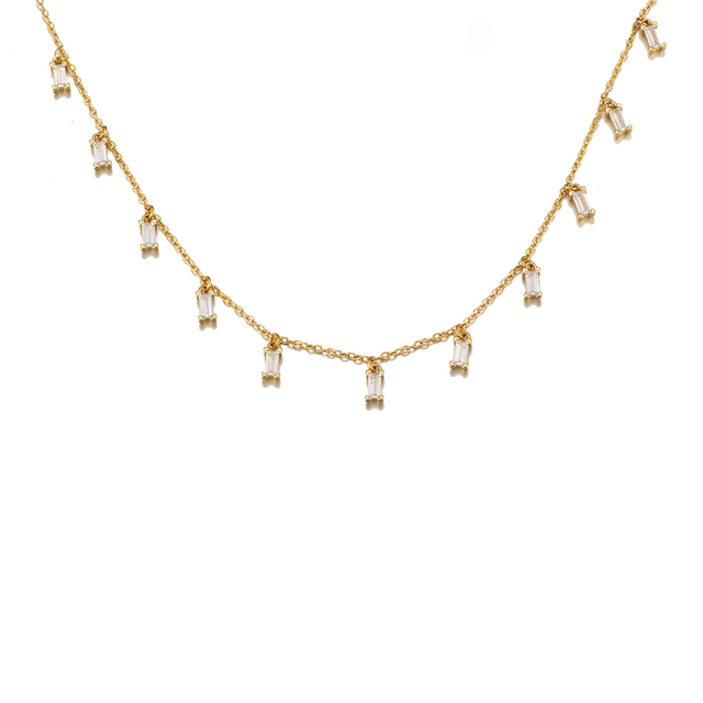 925 Sterling Silver Gold Rectangle Shape Zirconia  Necklace for Women