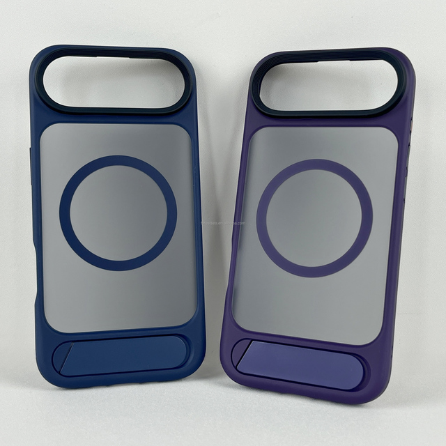 Magnetic Frosted Metal Phone case with Bracket for iPhone 17 16 E 15 14 13 12 Metal Holder Shockproof for S25 Edge Case Magnet