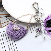 Porte-clés en crochet en forme de cœur, perles de perles, ruban de satin, accents en forme d'étoile, couleur personnalisable, taille universelle pour les sacs de téléphone, longueur de 20 cm, vente au détail
