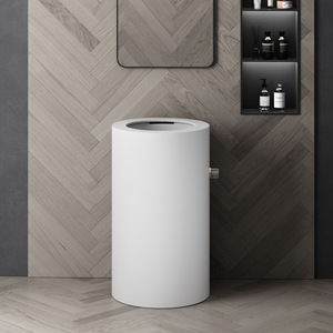 Lavabo sur pied rond moderne en acier inoxydable avec robinet cascade dissimulé, pour salle de bain, hôtel et maison de luxe - Product Image 3