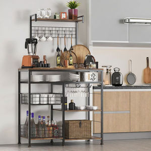 Étagère de rangement de grande capacité pour la cuisine domestique Étagère en bois moderne Condiments Machine à café pour micro-ondes Rangement du vin rouge - Product Image 6