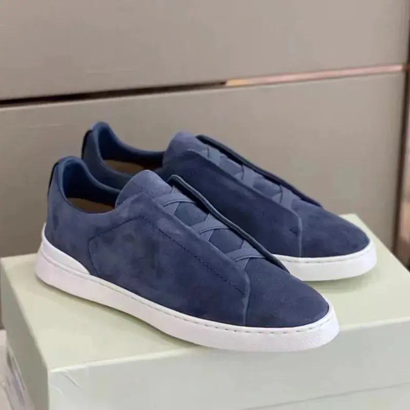 Alta qualidade luxo designer marca retro camurça couro genuíno mocassins causal tênis sapatos homens