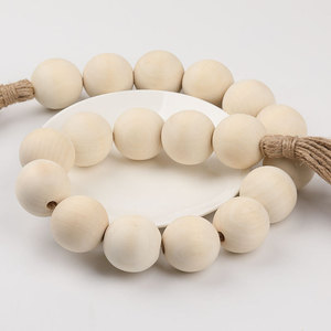 Chaîne de perles en bois, grande, couleur naturelle, avec pompon en corde de chanvre, ornement artisanal, décoration d'intérieur, perles rondes pour projets DIY - Product Image 3