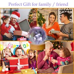 Lampe boule de cristal de 8cm avec dinosaure gravé au laser 3D <span class=keywords><strong>16</strong></span> couleurs et télécommande Veilleuse de style Feng Shui avec base en bois - Product Image 5