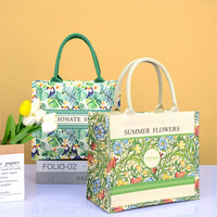 Sacs fourre-tout en toile personnalisés écologiques et réutilisables, motif floral vintage, avec boucle dissimulée, pour cadeaux et vente en gros