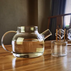 Handmade Clear Flower Tea Brewer Iced Tea Maker Cold Water Tea Pot Glass Water Pitcher With Bamboo Lid And Filter