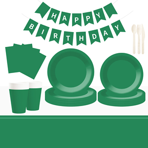 DAMAI - Juego de Vajilla Desechable de Papel Verde para Fiestas, Platos de 7 y 9 Pulgadas, Vasos de Papel y Servilletas - Product Image 1
