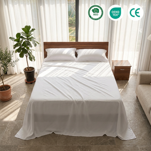 Parure de <span class=keywords><strong>lit</strong></span> de luxe hôtelier 25% coton 50% polyester 400TC satinée toutes saisons respirante et écologique - Product Image 1