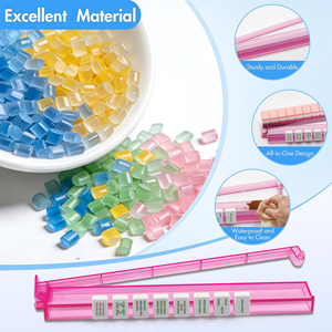 Mahjong Racks with Pushers Transparent Blue Plastic 4-Piece Set for Mahjong Game Play - Product Image 3