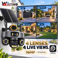 Caméra solaire Wistino 16MP 3PTZ 6 moteurs, vision nocturne couleur, 4 objectifs, 4 écrans, double panneau solaire, AOV, audio bidirectionnel, 18X, 4G