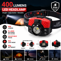 Lampe frontale LED COB rouge zoomable 400 lumens pour la randonnée, la chasse et le camping