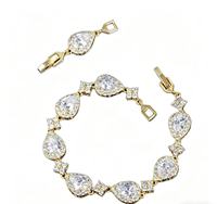 Bracelet jonc de luxe en argent plaqué or 18 carats avec zircone cubique en forme de poire, style glacé, pour femme, idéal pour mariage, fiançailles, fête ou cadeau