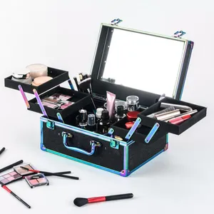 小型LED化妆火车箱/带灯旅行便携式化妆品收纳盒，带led灯