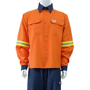 Camisa a prueba de fuego para hombres, uniforme de trabajo Industrial de alta calidad, con cinta reflectante amarilla, ropa FR, venta directa
