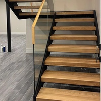 Escalier flottant en bois massif avec éclairage LED, poutre invisible en acier, escalier à cordes