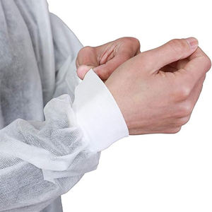 بدلة عمل بيضاء عالية الجودة للاستخدام مرة واحدة مع أصفاد متماسكة من مادة <span class=keywords><strong>SMS</strong></span>/PP للإنتاج الغذائي للبالغين - Product Image 2