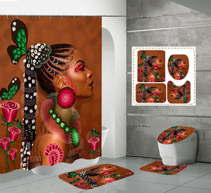 Personalizado <span class=keywords><strong>de</strong></span> alta calidad respetuoso con el medio ambiente elegante Linda chica bonita impresión 3D poliéster 4 piezas impermeable Cortina <span class=keywords><strong>de</strong></span> ducha conjunto cortina <span class=keywords><strong>de</strong></span> <span class=keywords><strong>baño</strong></span> - Product Image 2