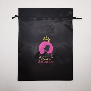 Luxury Wedding Packaging Satin Bags With Logo for Hair <b>Bundles</b> Drawstring Dust Bag Custom Jewelry Pouch - Product Image 3