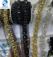 AFFINITY-Bordure en Dentelle Dorée à Paillettes Perlée, Bordure Brodée en Dentelle avec Strass pour Robe, Mariage, Maison, Vêtements