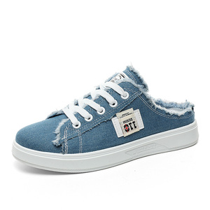 Nouvelles Demi-chaussons en toile tendance été polyvalentes Baotou Tuo respirantes à semelle épaisse rehaussée pour femmes - Product Image 1