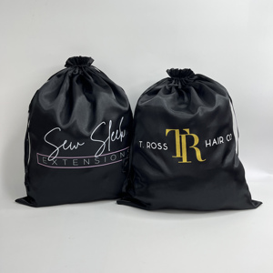 Bolsa de satén de seda negra reutilizable al por mayor con cordón, logotipo de marca personalizado, bolsa de regalo, bolsa de almacenamiento a prueba de polvo para pelucas - Product Image 5