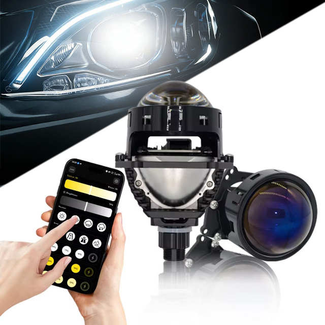 3 Inch Bi LED Projector Lens Headlight for Car App Control LED Headlight Projector Adjustable Color H4 H7 9005 9006 Universal