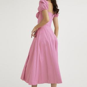 Vestido Midi Francés Personalizado OEM de Alta Calidad para Primavera/Verano, con Hombros Descubiertos, Ajuste Delgado, Sin Mangas, con Abertura de Encaje y Cintura Natural, Ideal para el Día a Día - Product Image 6