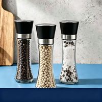 Bouteille en verre haute avec moulin en plastique, kit moulin à sel et poivre en plastique, bouteille en verre transparente avec bouchon moulin en plastique