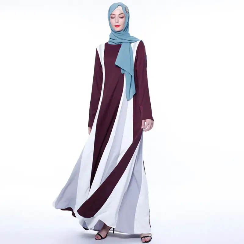 2023 New Fashion Ladies Long Sleeves Splicing Loose Plus Size Muslim Gown Dress Abaya Women Evening Dress Muslim Woman
