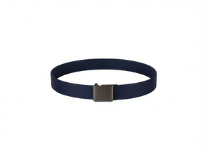 Cintura da Uomo in Tessuto a Coste con Fibbia in Ferro, 4.0cm x 125cm, Blu Navy - Product Image 1