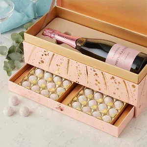豪华定制双层葡萄酒包装盒葡萄酒纸板盒，带巧克力抽屉套装包装