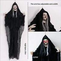Décoration d'Halloween squelette géant suspendu activé par le son, accessoire d'horreur pour maison hantée, yeux lumineux, ornement fantôme féminin