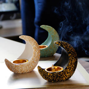 Quemador de Incienso de Resina con Forma de Luna Creciente Árabe Romántico, Quemador de Incienso Bakhoor para Ramadán - Product Image 1