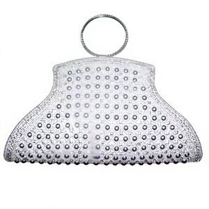 Pochette enveloppe en satin faite à la main Lowellcraft avec perles rondes et zircon - Product Image 1