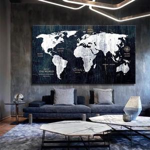 <span class=keywords><strong>Mapa</strong></span> Retro <span class=keywords><strong>del</strong></span> <span class=keywords><strong>Mundo</strong></span>, Decoración de Sala de Estar, Pintura para Pared de Fondo de Sofá, Versión Horizontal, Pintura Grande para Pared de Oficina - Product Image 4