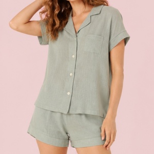 Pigiama Estivo da Donna in Lino Traspirante a Maniche Corte, Abbigliamento da Notte Personalizzato, Vendita all'Ingrosso - Product Image 3