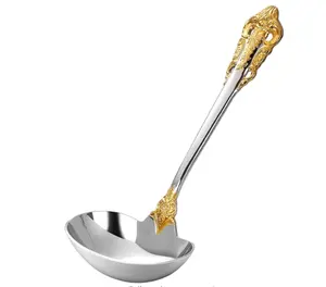 Muhteşem 18/10 paslanmaz çelik sofra takımı seti gümüş kaplama altın aksan ile zarif barok desen çatal bıçak kaşık seti