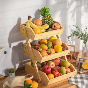 Support de panier à fruits en bois - Organisateur de cuisine grande capacité pour légumes, étagère de rangement multi-niveaux pour comptoir - Product Image 2