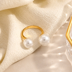 Animal Design Stainless Steel <b>Ring</b> With Pearl And Zircon Inlay Adjustable <b>Opening</b> 18K Gold Plated Unisex Fashion Jewelry - Product Image 4