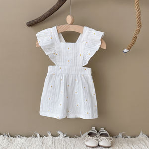 2025年夏新作 赤ちゃん用薄手レディースベビー服、小さめフライングスリーブ、新生児向け刺繍花柄ジャンプスーツ、売れ筋商品 - Product Image 5